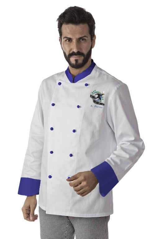 Giacca cucina bianca-blu royal cucina unisex